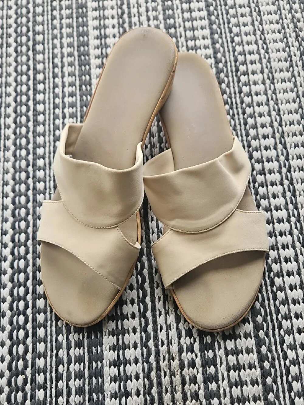 Onex Neutral Beige Cork Wedge Slide Sandals